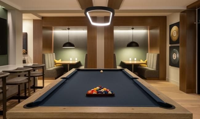 a pool table in a room